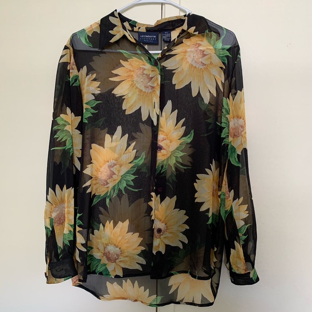 Vintage Petite sheer sunflower blouse